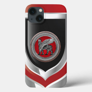 [800] Assyrian Winged Lion: Silver & Black Lamassu iPhone 13 Case