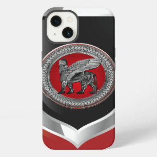 [800] Assyrian Winged Lion: Silver & Black Lamassu iPhone 13 Case