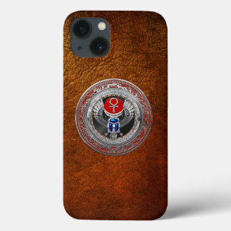 [800] Sacred Silver Egyptian Winged Scarab & Ankh iPhone 13 Case