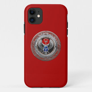 [800] Sacred Silver Egyptian Winged Scarab & Ankh iPhone 11 Case