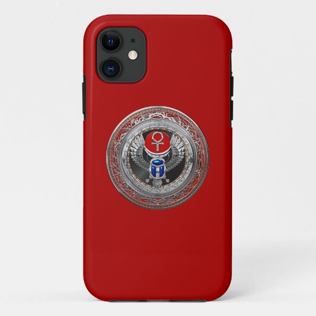 [800] Sacred Silver Egyptian Winged Scarab & Ankh Case-Mate iPhone Case (Back)