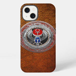 [800] Sacred Silver Egyptian Winged Scarab & Ankh iPhone 13 Case