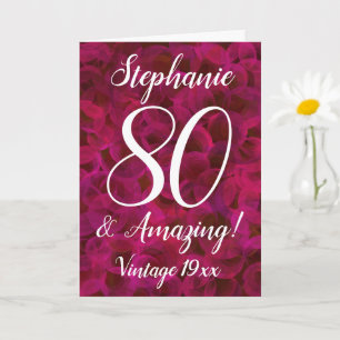 80 and Amazing Abstract Red Rose Birthday Card