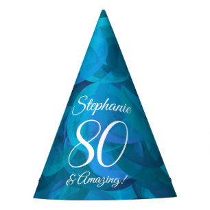 80 and Amazing Elegant Ocean Blue Birthday Party Hat