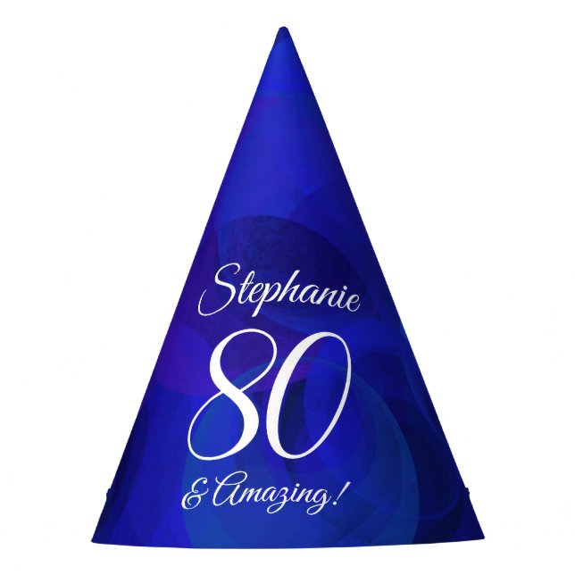 80 and Amazing Elegant Royal Blue Birthday Party Hat (Front)