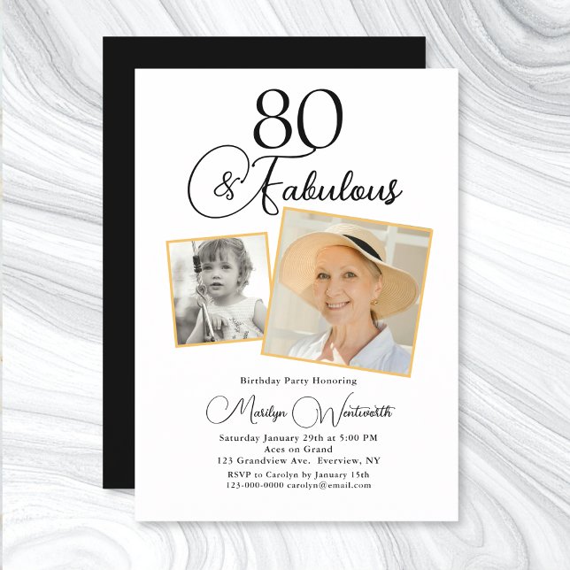 80 and Fabulous 80th Birthday Black Script Photo Invitation (Creator Uploaded)