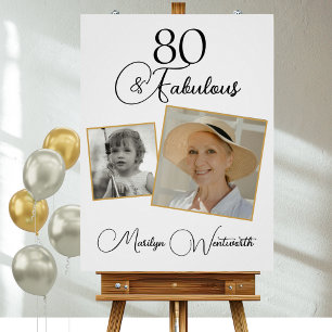 80 and Fabulous 80th Birthday Black Script Photo Poster