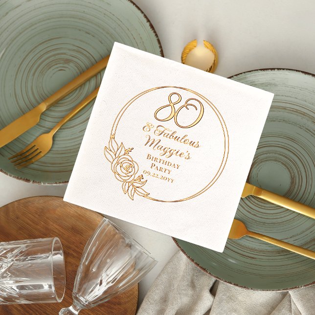 80 and Fabulous 80th Birthday Party Stamped Foil Napkins (Elegant "80 and Fabulous" 80th Birthday Party Stamped Foil Napkins)