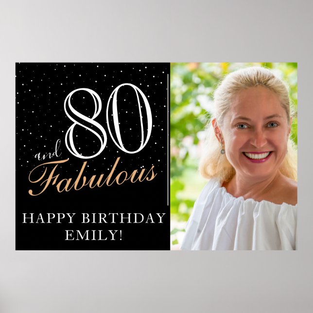 80 and Fabulous Black 80th Birthday Party Photo  Poster (Front)