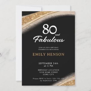 80 and Fabulous Black Gold Birthday Invitation