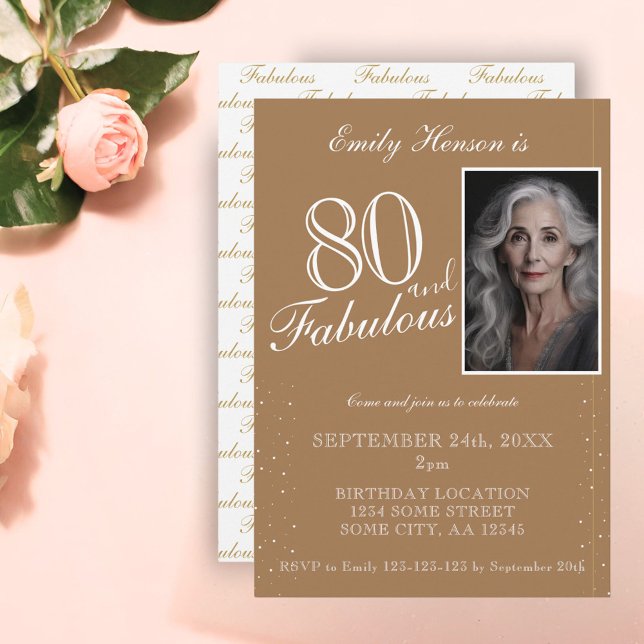 80 and Fabulous Elegant Beige Photo Birthday  Invitation (Creator Uploaded)