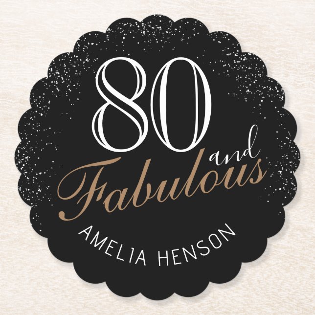 80 and Fabulous Elegant Black 80th Birthday Paper Coaster (Front)