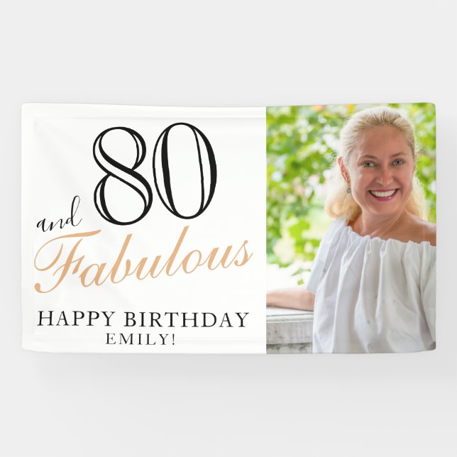 80 and Fabulous Elegant Black 80th Birthday Photo  Banner (Horizontal)