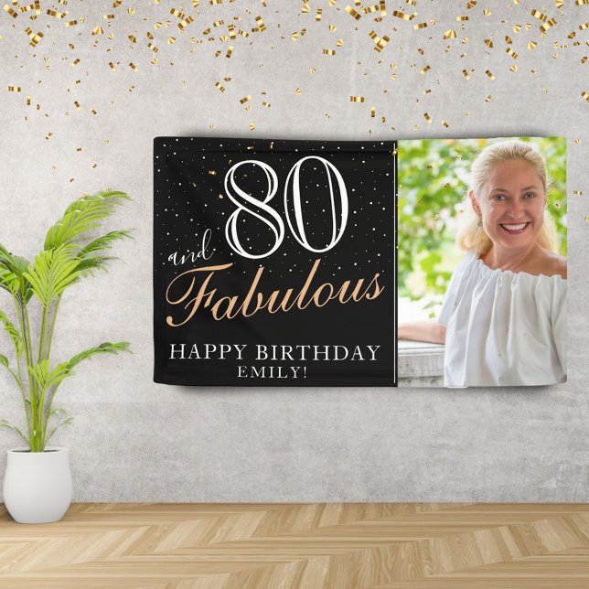 80 and Fabulous Elegant Black 80th Birthday Photo  Banner (Creator Uploaded)