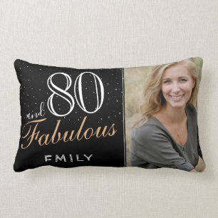80 and Fabulous Elegant Black 80th Birthday Photo Lumbar Cushion