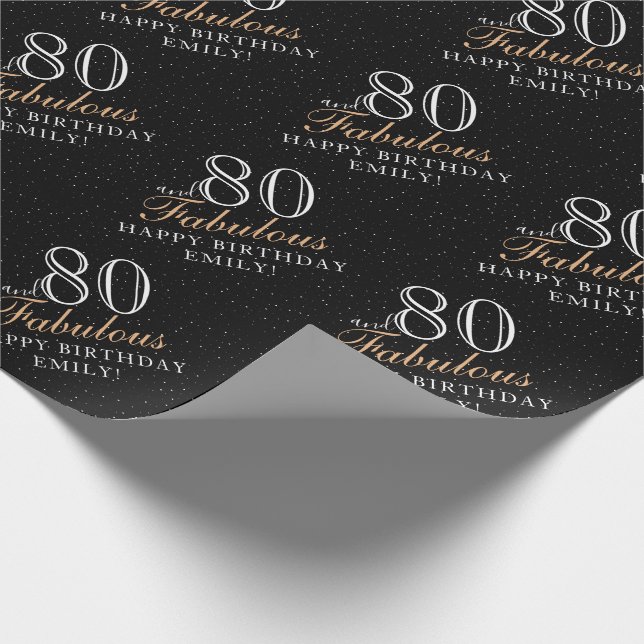 80 and Fabulous Elegant Black 80th Birthday Wrapping Paper (Corner)