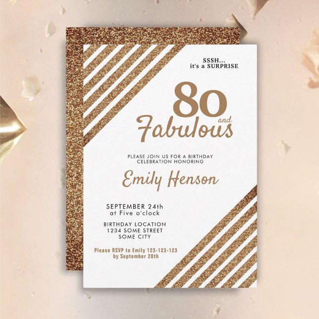 80 and Fabulous Elegant Gold Glitter 80th Birthday Invitation (Creator Uploaded)