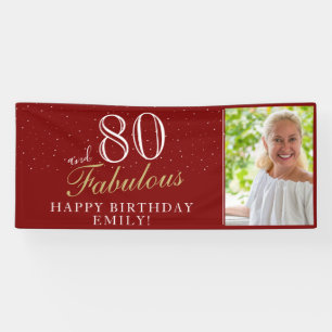 80 and Fabulous Elegant Red 80th Birthday Photo Banner