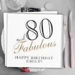 80 and Fabulous Elegant Script 80th Birthday Napkin<br><div class="desc">80 and Fabulous Elegant Script 80th Birthday Napkins. The saying 80 and fabulous is in modern script on a white background. Make your own 80th birthday party paper napkin for her. Customise with the name and age.</div>