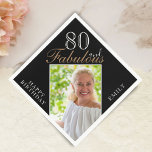 80 and Fabulous Elegant Script Photo 80th Birthday Napkin<br><div class="desc">80 and Fabulous Black Elegant Script Photo 80th Birthday Napkins. Make your own 80th birthday party paper napkin for her. Customise with the name and age and insert your photo into the template.</div>