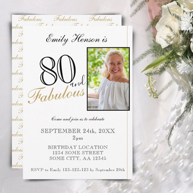 80 and Fabulous Elegant Script Photo Birthday Invitation (Creator Uploaded)