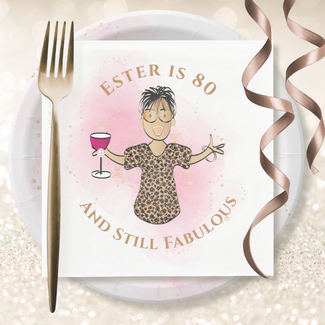 80 and Fabulous Ethnic Gold Pink Female Birthday Napkin (Creator Uploaded)