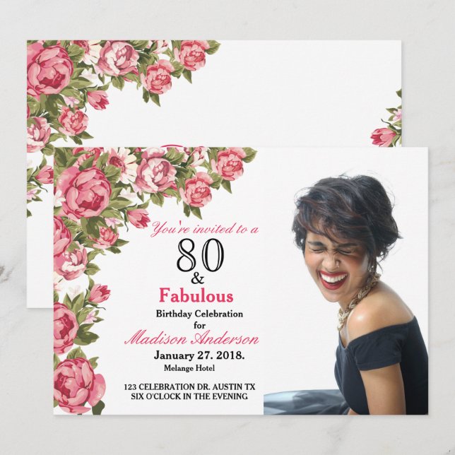 80 and Fabulous Floral | 80th Birthday Invitations (Front/Back)