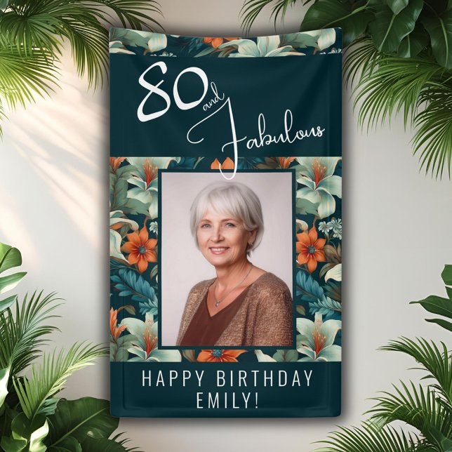 80 and Fabulous Flower Pattern Birthday Photo Banner (Creator Uploaded)
