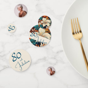 80 and Fabulous Flower Pattern Birthday Photo Confetti