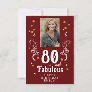 80 and Fabulous Foliage Red 80th Birthday Photo Card
