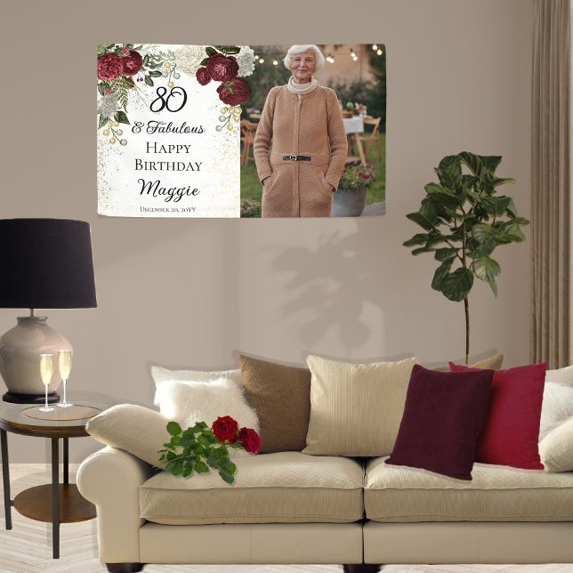 80 and Fabulous Glam Rose Floral Birthday Party Banner (Creator Uploaded)