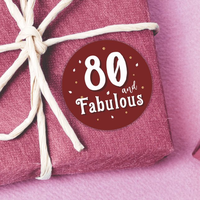 80 and Fabulous Glitter Red 80th Birthday Classic Round Sticker (Creator Uploaded)