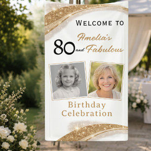 80 and Fabulous Gold Birthday Welcome Photo Banner