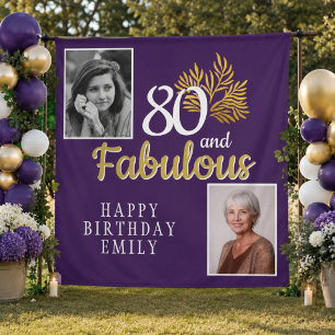 80 and Fabulous Gold Foliage 2 Photo Birthday  Tapestry