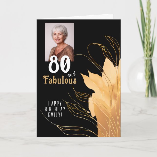 80 and Fabulous Gold Foliage 80th Birthday Photo Card (Front)