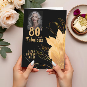 80 and Fabulous Gold Foliage 80th Birthday Photo Card