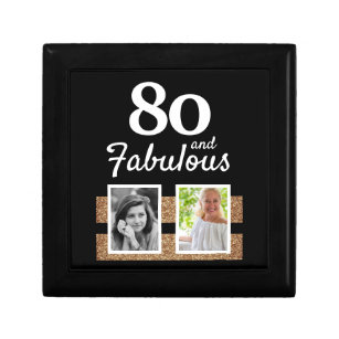 80 and Fabulous Gold Glitter 2 Photo 80th Birthday Gift Box