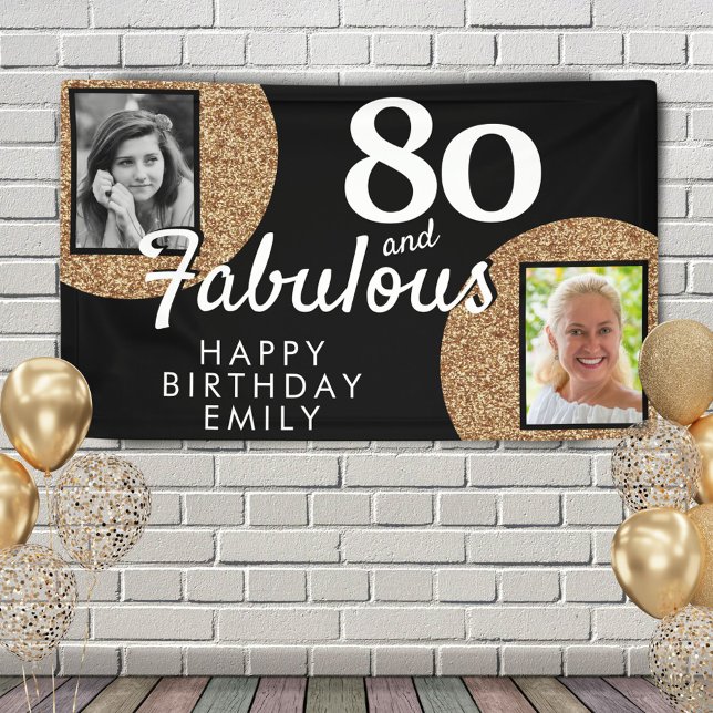 80 and Fabulous Gold Glitter 2 Photo Birthday  Banner (Creator Uploaded)