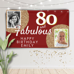 80 and Fabulous Gold Glitter 2 Photo Birthday Banner