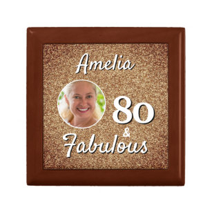80 and Fabulous Gold Glitter 80th Birthday Photo Gift Box