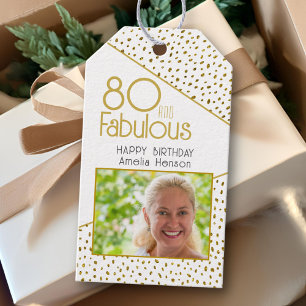 80 and Fabulous Gold Glitter Photo 80th Birthday  Gift Tags