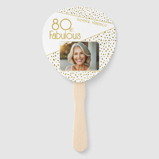 80 and Fabulous Gold Glitter Photo 80th Birthday  Hand Fan