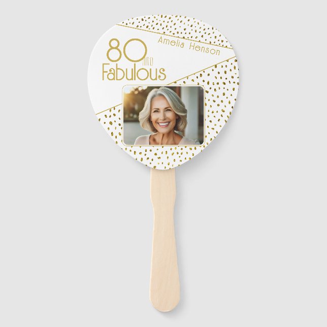 80 and Fabulous Gold Glitter Photo 80th Birthday  Hand Fan (Back)