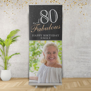 80 and Fabulous Modern Black 80th Birthday Photo Retractable Banner