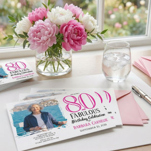 80 and Fabulous Photo Pink Black 80th Birthday Invitation