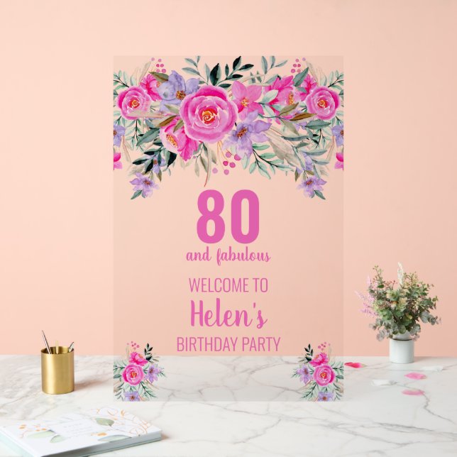 80 and fabulous pink elegant birthday party  acrylic sign (Wedding)