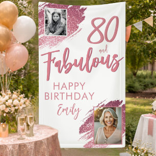 80 and Fabulous Pink Glitter 2 Photo 80th Birthday Banner