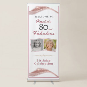 80 and Fabulous Rose Gold Birthday Welcome Photo Retractable Banner