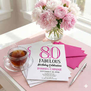 80 and Fabulous Script Pink Black 80th Birthday Invitation