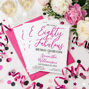 80 and Fabulous Script Pink Black 80th Birthday Invitation